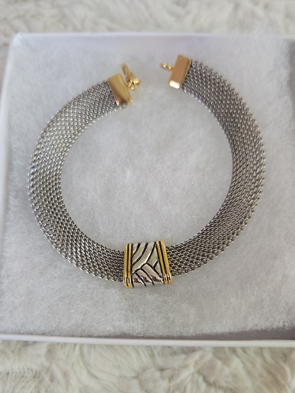 Two-Tone Mesh Statement Bracelet - Silver and Gold